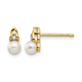 14k 4.5mm June/Freshwater Cultured Pearl and Diamond Post Earrings, 0.012 ct, 9 x 4 mm