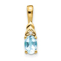 14k 6x4 Oval March/Aquamarine and Diamond Pendant, 0.556 ct, 16 x 4 mm