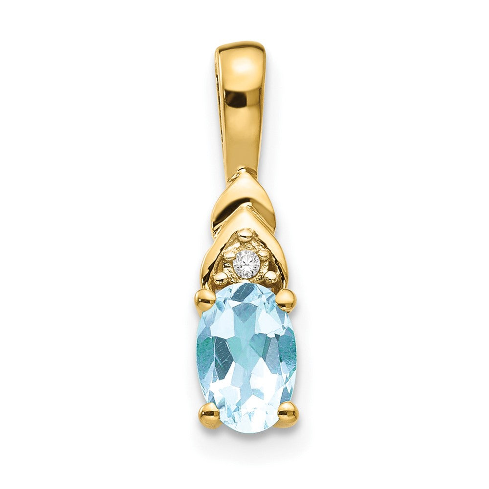 14k 6x4 Oval March/Aquamarine and Diamond Pendant, 0.556 ct, 16 x 4 mm