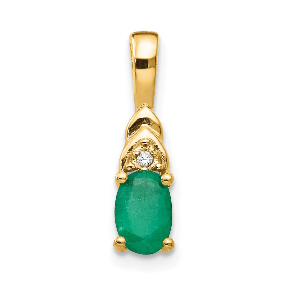 14k 6x4 Oval May/Emerald and Diamond Pendant, 0.556 ct, 16 x 4 mm