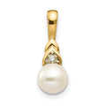 14k 6mm June/Freshwater Cultured Pearl and Diamond Pendant, 0.007 ct, 16 x 6 mm