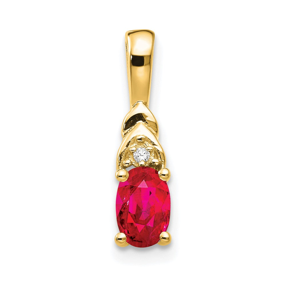 14k 6x4 Oval July/Ruby and Diamond Pendant, 0.556 ct, 16 x 4 mm