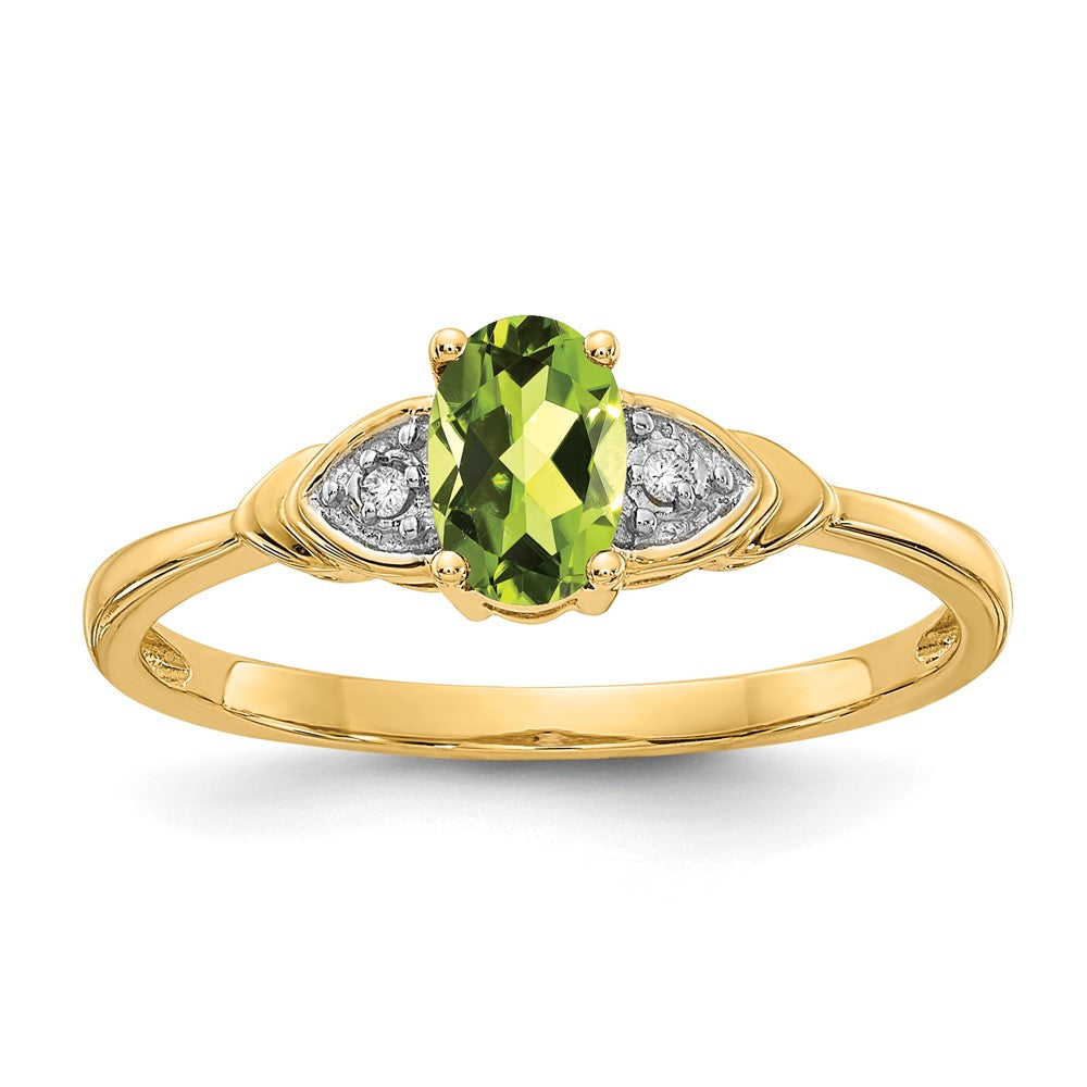 14k 6x4 Oval August/Peridot and Diamond Ring, 0.56 ct, Size 7