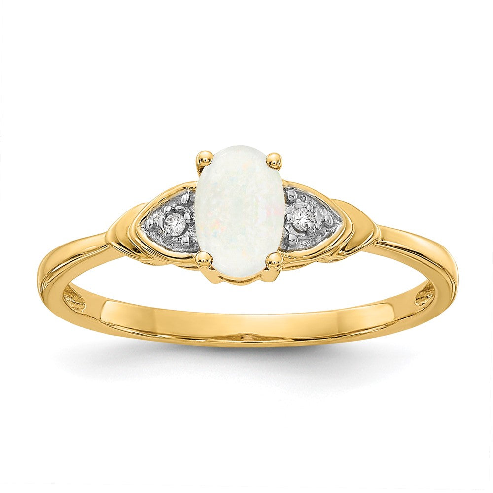 14k 6x4 Oval October/Opal and Diamond Ring, 0.56 ct, Size 7