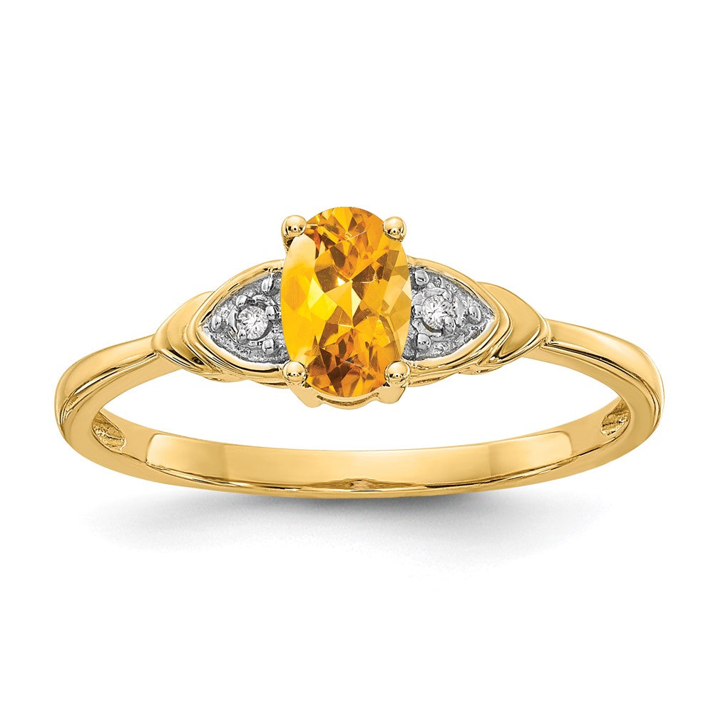 14k 6x4 Oval November/Citrine and Diamond Ring, 0.56 ct, Size 7