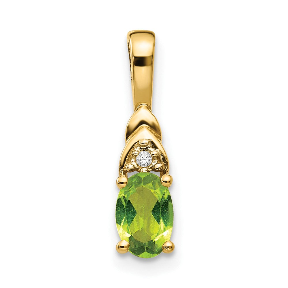 14k 6x4 Oval August/Peridot and Diamond Pendant, 0.556 ct, 16 x 4 mm