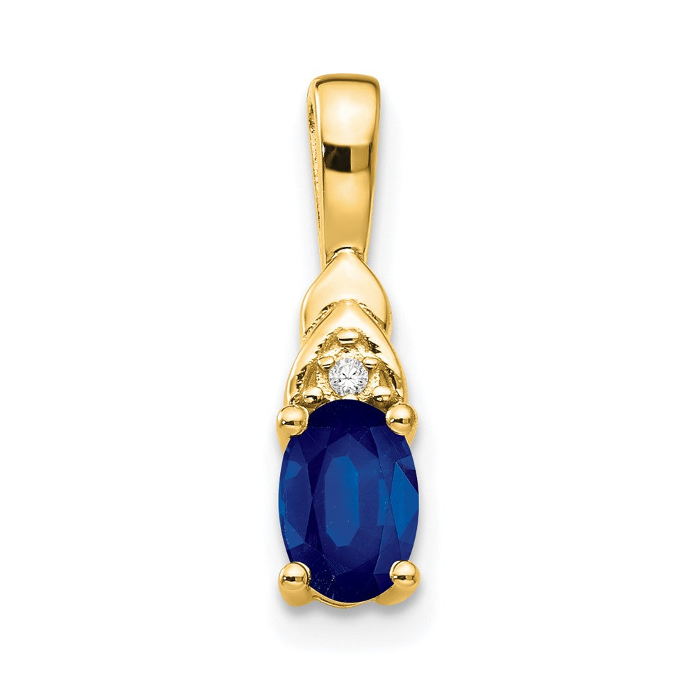 14k 6x4 Oval September/Sapphire and Diamond Pendant, 0.556 ct, 16 x 4 mm