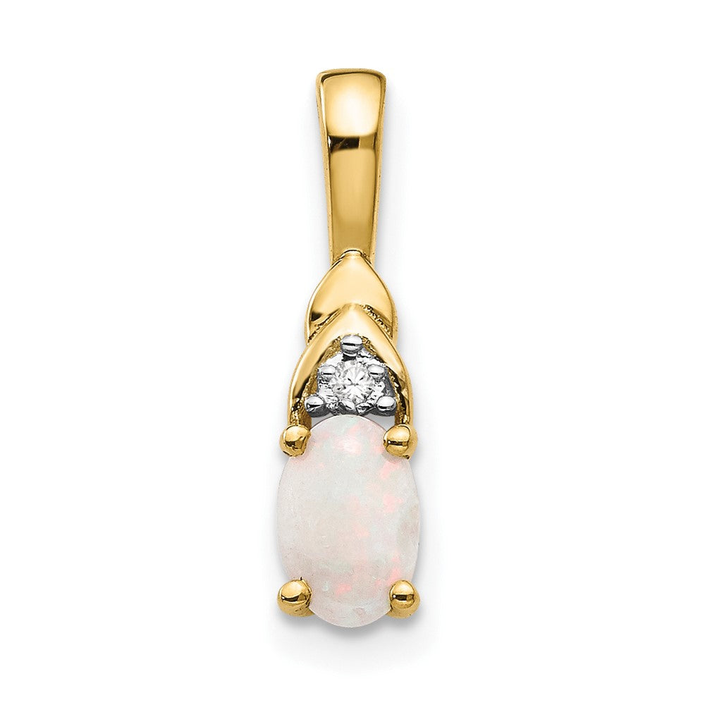 14k 6x4 Oval October/Opal and Diamond Pendant, 0.556 ct, 16 x 4 mm