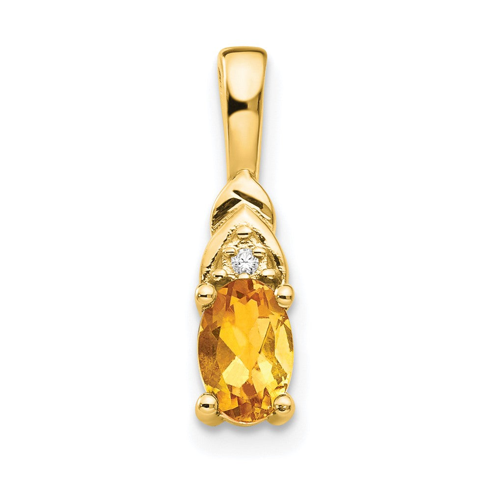 14k 6x4 Oval November/Citrine and Diamond Pendant, 0.556 ct, 16 x 4 mm