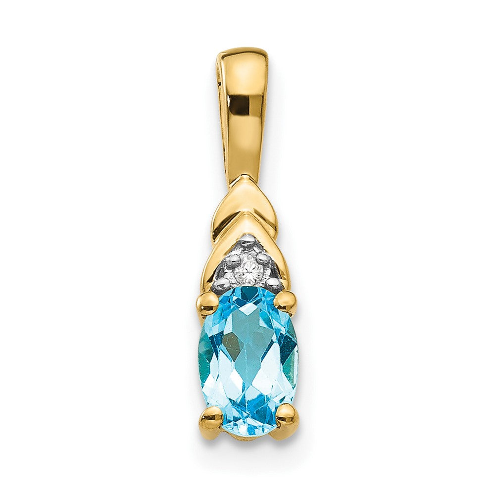 14k 6x4 Oval December/Blue Topaz and Diamond Pendant, 0.556 ct, 16 x 4 mm