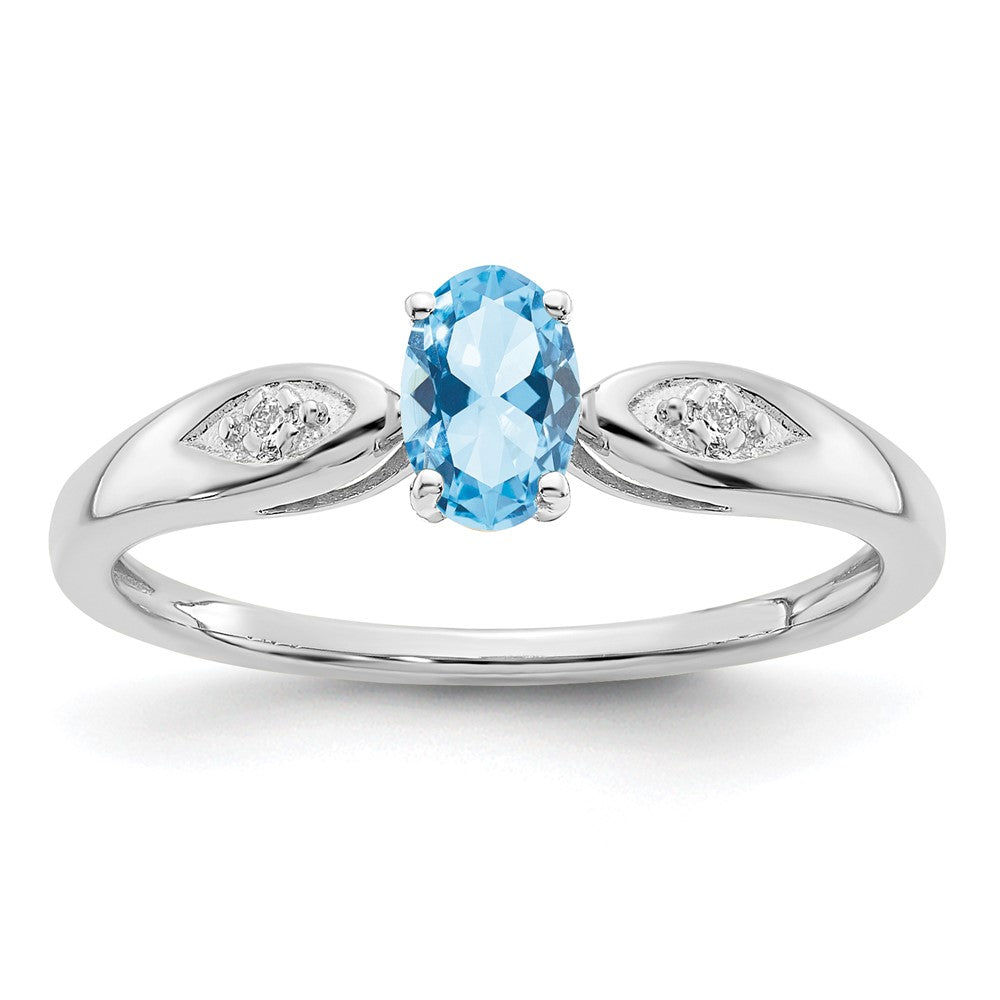 14k White Gold Aquamarine and Diamond Ring, 0.56 ct, Size 7, 1.5 mm