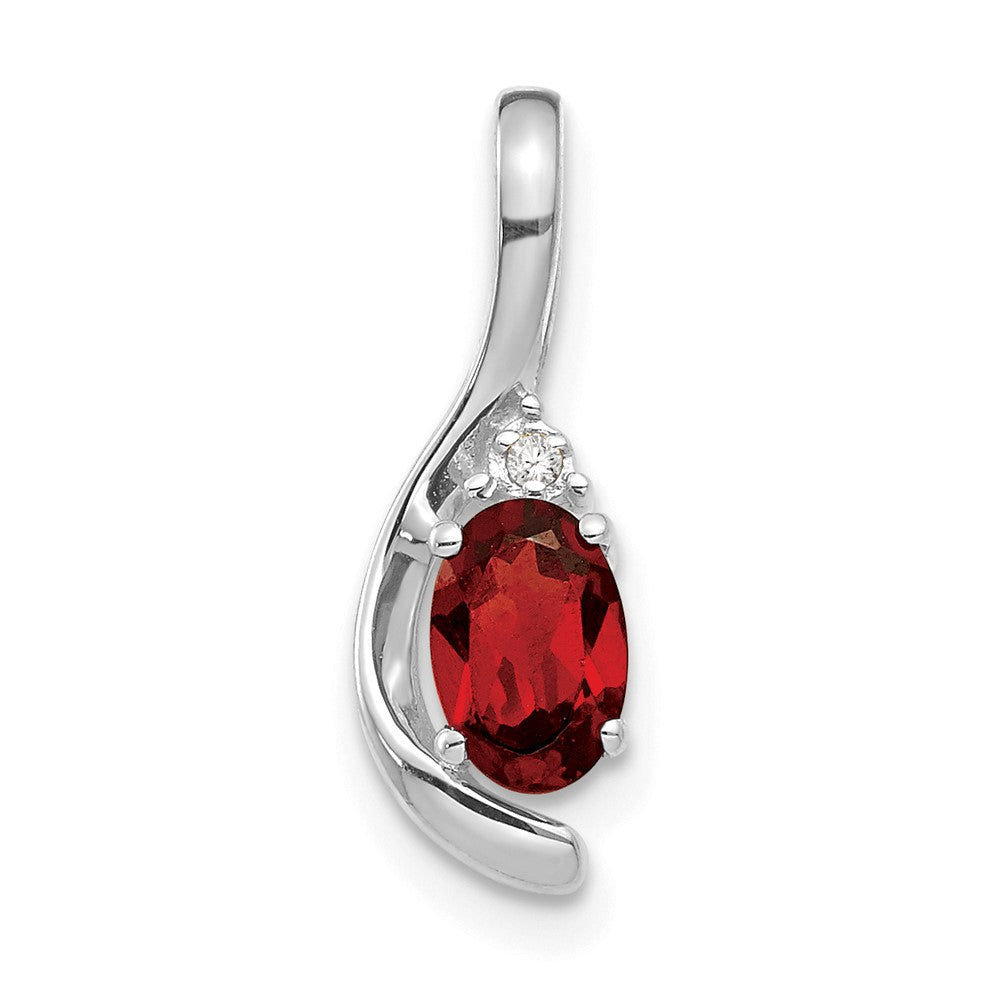 14k White Gold 6x4 Oval January/Garnet and Diamond Pendant, 0.557 ct, 17 x 6 mm