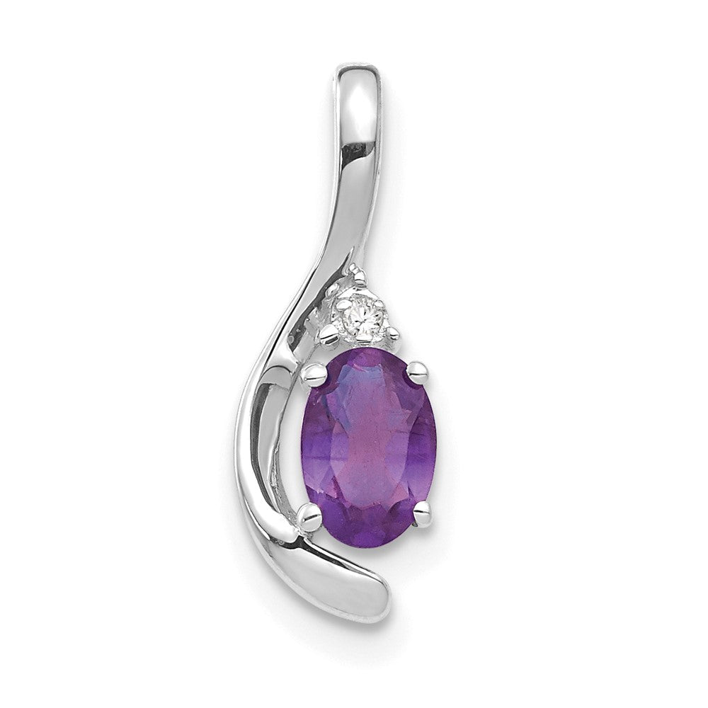 14k White Gold 6x4 Oval February/Amethyst and Diamond Pendant, 0.557 ct, 17 x 6 mm