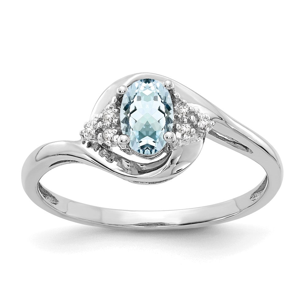 14k White Gold 6x4 Oval March/Aquamarine and Diamond Ring, 0.568 ct, Size 7