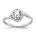 14k White Gold 6x4 Oval April/White Topaz and Diamond Ring, 0.568 ct, Size 7