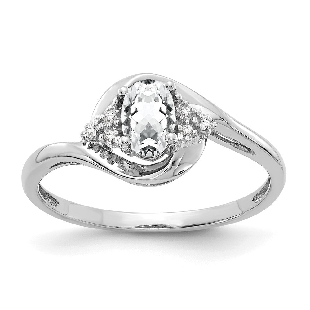 14k White Gold 6x4 Oval April/White Topaz and Diamond Ring, 0.568 ct, Size 7