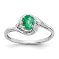 14k White Gold 6x4 Oval May/Emerald and Diamond Ring, 0.568 ct, Size 7