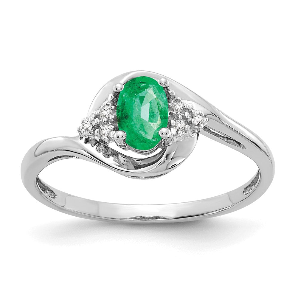 14k White Gold 6x4 Oval May/Emerald and Diamond Ring, 0.568 ct, Size 7