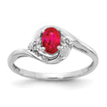 14k White Gold 6x4 Oval July/Ruby and Diamond Ring, 0.568 ct, Size 7