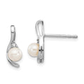 14k White Gold 4.5mm June/Freshwater Cultured Pearl and Diamond Post Earrings, 0.012 ct, 14 x 7 mm