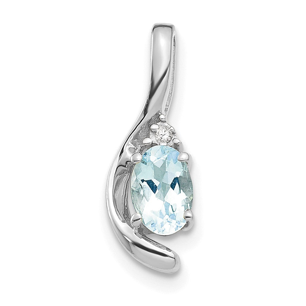 14k White Gold 6x4 Oval March/Aquamarine and Diamond Pendant, 0.557 ct, 17 x 6 mm
