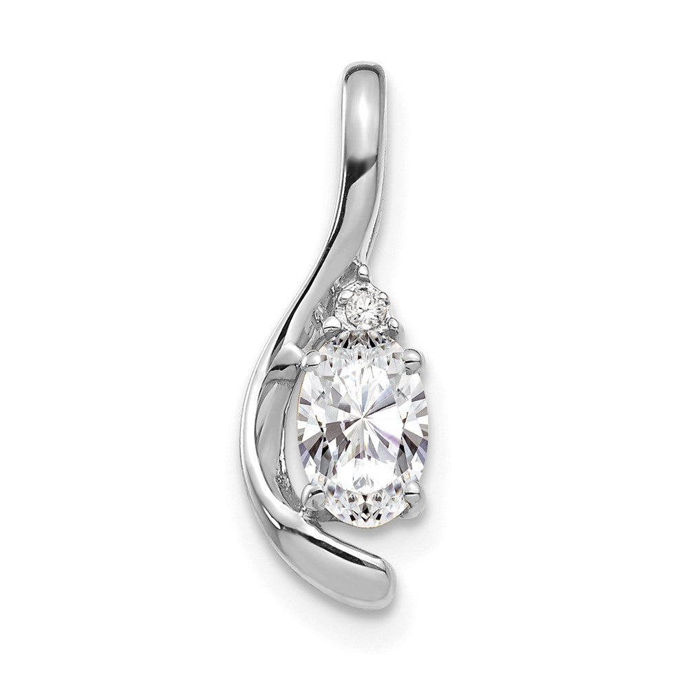 14k White Gold 6x4 Oval April/White Topaz and Diamond Pendant, 0.557 ct, 17 x 6 mm