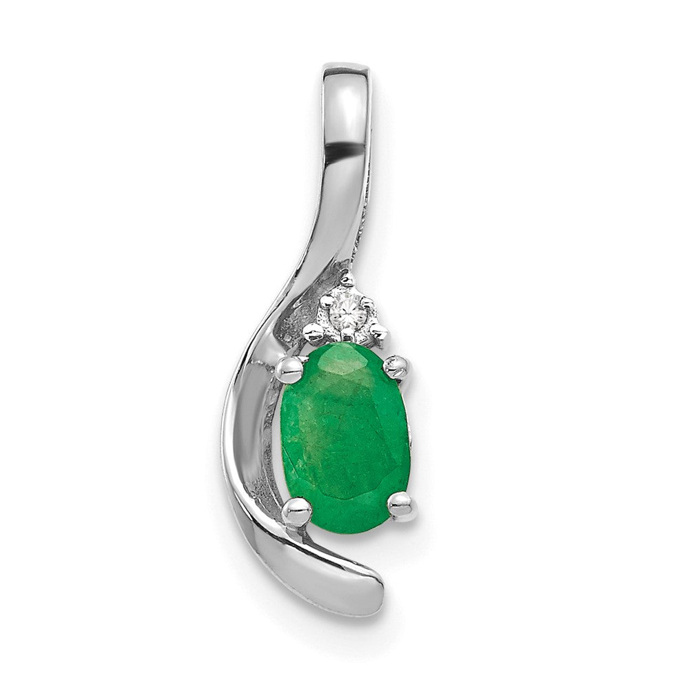 14k White Gold 6x4 Oval May/Emerald and Diamond Pendant, 0.557 ct, 17 x 6 mm