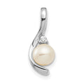 14k White Gold 5.5mm June/Freshwater Cultured Pearl and Diamond Pendant, 0.008 ct, 17 x 7 mm