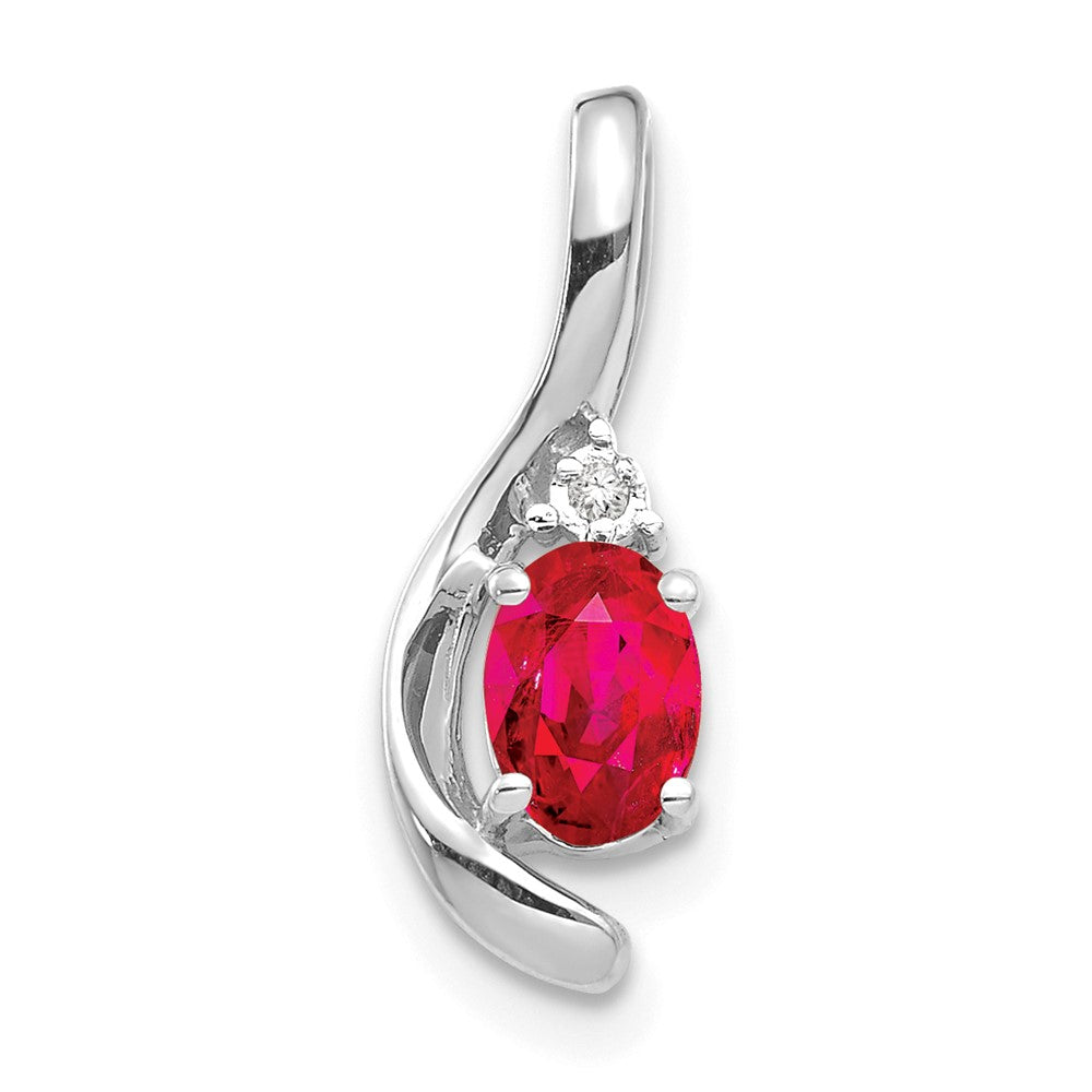 14k White Gold 6x4 Oval July/Ruby and Diamond Pendant, 0.557 ct, 17 x 6 mm