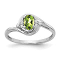 14k White Gold 6x4 Oval August/Peridot and Diamond Ring, 0.568 ct, Size 7