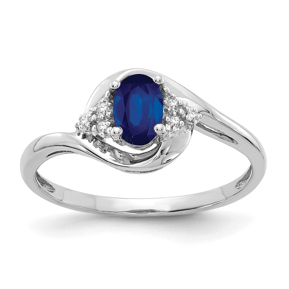 14k White Gold 6x4 Oval September/Sapphire and Diamond Ring, 0.568 ct, Size 7