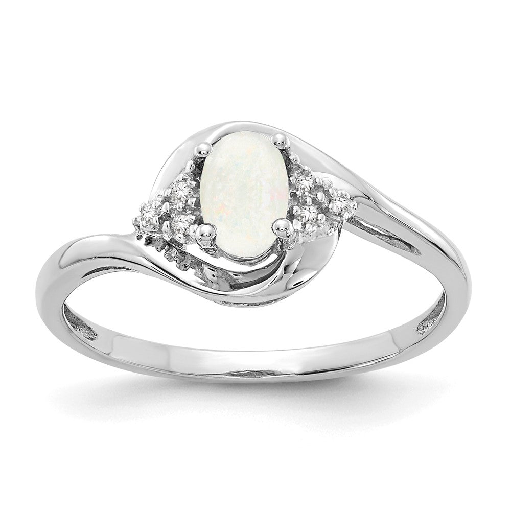 14k White Gold 6x4 Oval October/Opal and Diamond Ring, 0.568 ct, Size 7