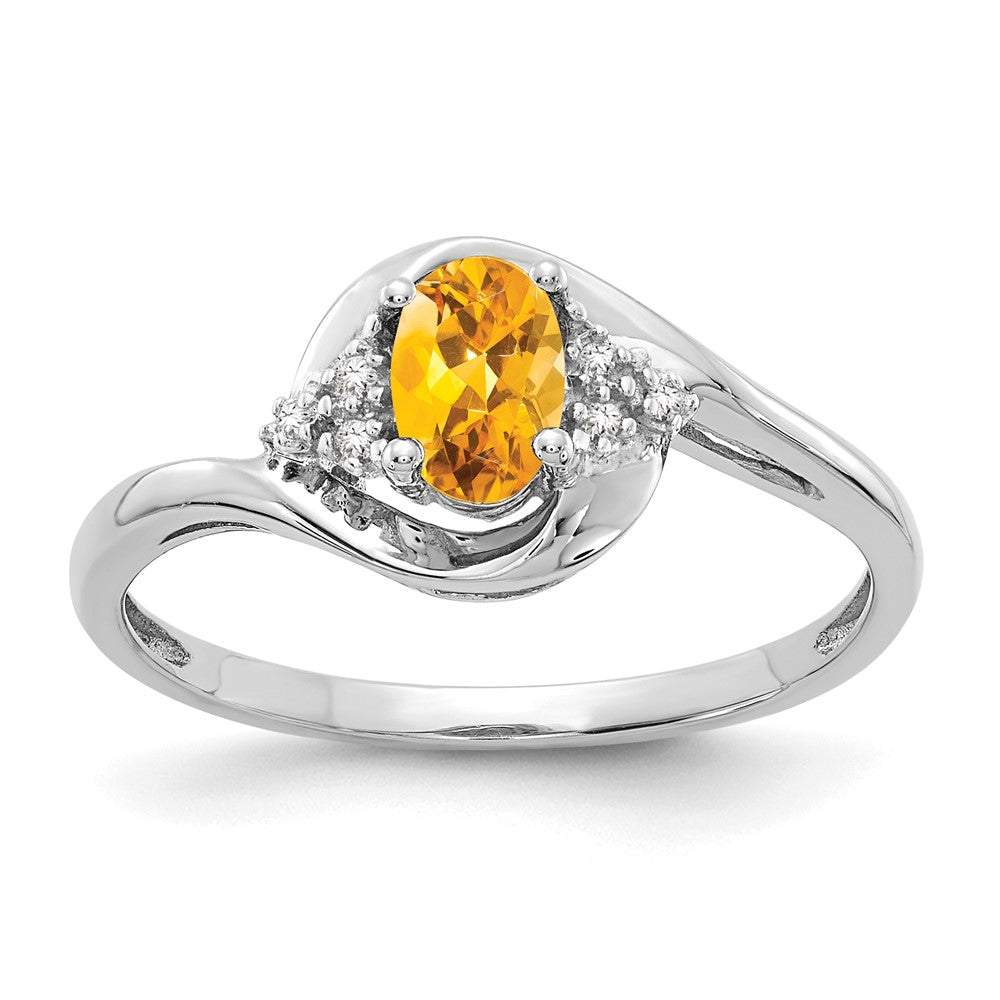 14k White Gold 6x4 Oval November/Citrine and Diamond Ring, 0.568 ct, Size 7