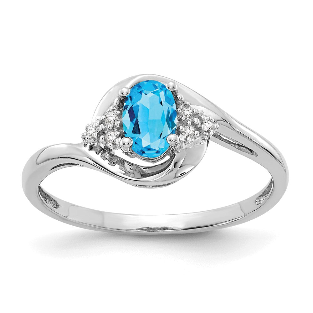 14k White Gold 6x4 Oval December/Blue Topaz and Diamond Ring, 0.568 ct, Size 7