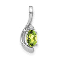 14k White Gold 6x4 Oval August/Peridot and Diamond Pendant, 0.557 ct, 17 x 6 mm
