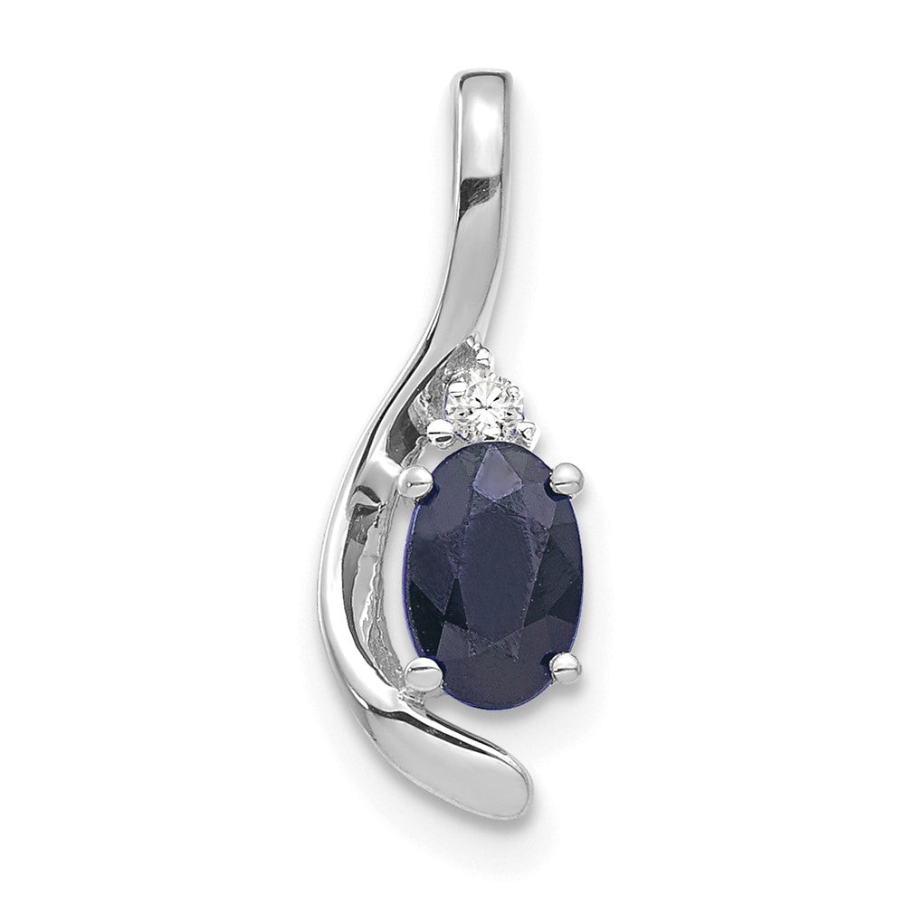 14k White Gold 6x4 Oval September/Sapphire and Diamond Pendant, 0.557 ct, 17 x 6 mm