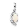 14k White Gold 6x4 Oval October/Opal and Diamond Pendant, 0.557 ct, 17 x 6 mm