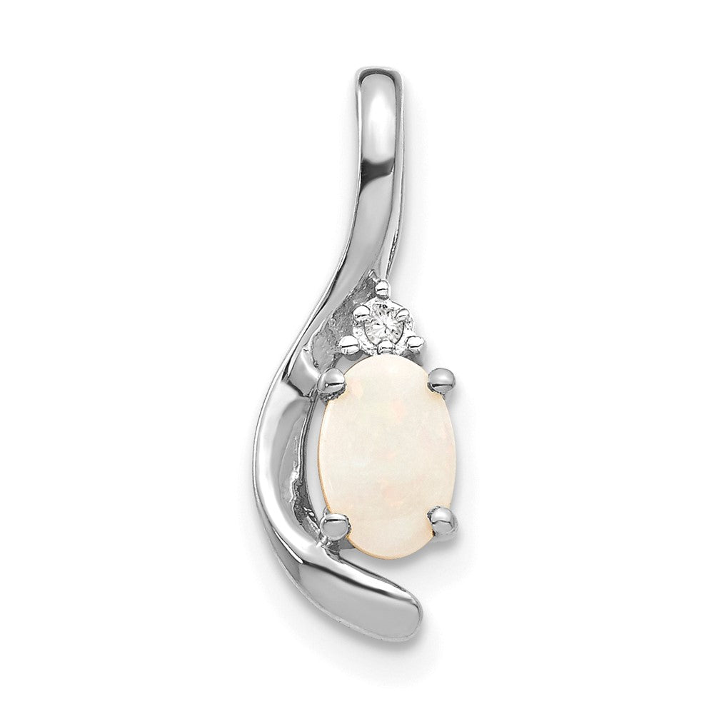 14k White Gold 6x4 Oval October/Opal and Diamond Pendant, 0.557 ct, 17 x 6 mm