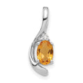 14k White Gold 6x4 Oval November/Citrine and Diamond Pendant, 0.557 ct, 17 x 6 mm