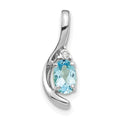 14k White Gold 6x4 Oval December/Blue Topaz and Diamond Pendant, 0.557 ct, 17 x 6 mm