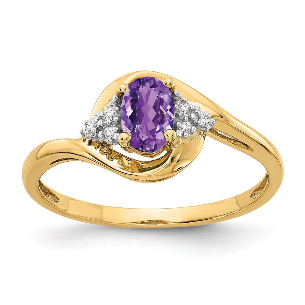 14k 6x4 Oval February/Amethyst and Diamond Ring, 0.568 ct, Size 7