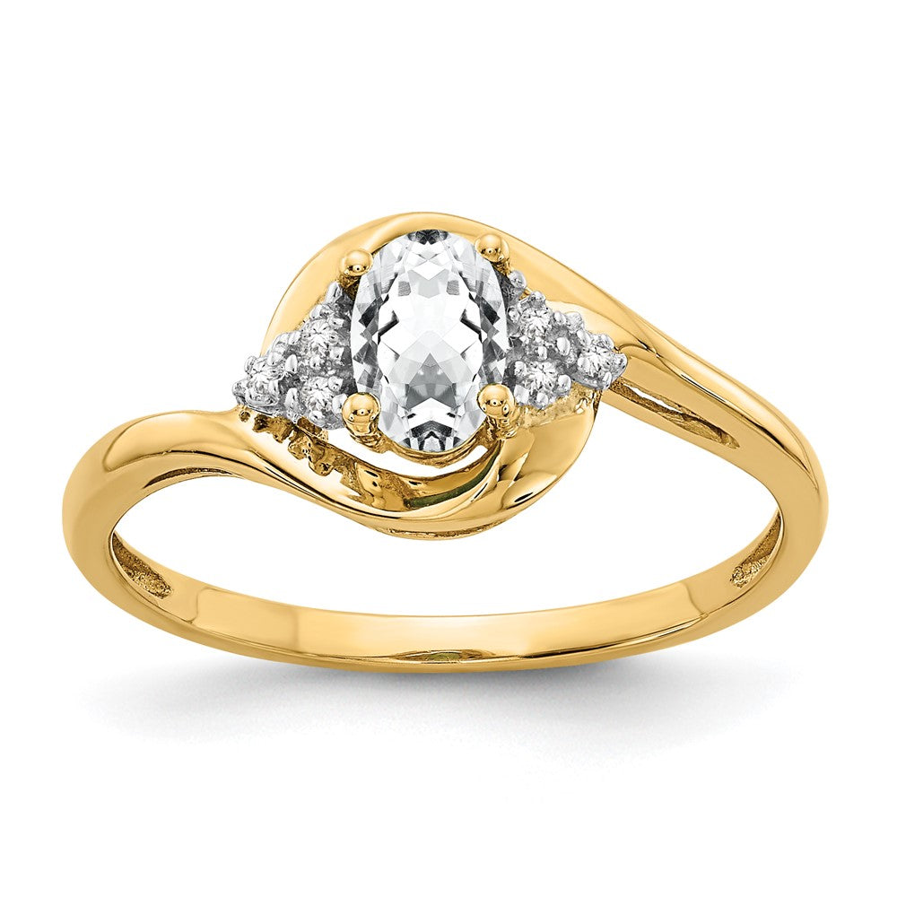 14k 6x4 Oval April/White Topaz and Diamond Ring, 0.568 ct, Size 7