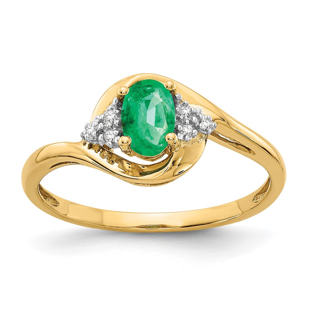14k 6x4 Oval May/Emerald and Diamond Ring, 0.568 ct, Size 7
