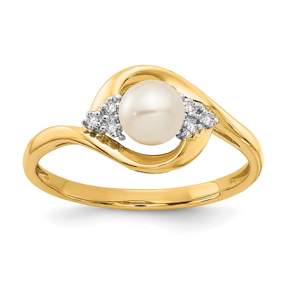 14k 5.5mm June/Freshwater Cultured Pearl and Diamond Ring, 0.019 ct, Size 7