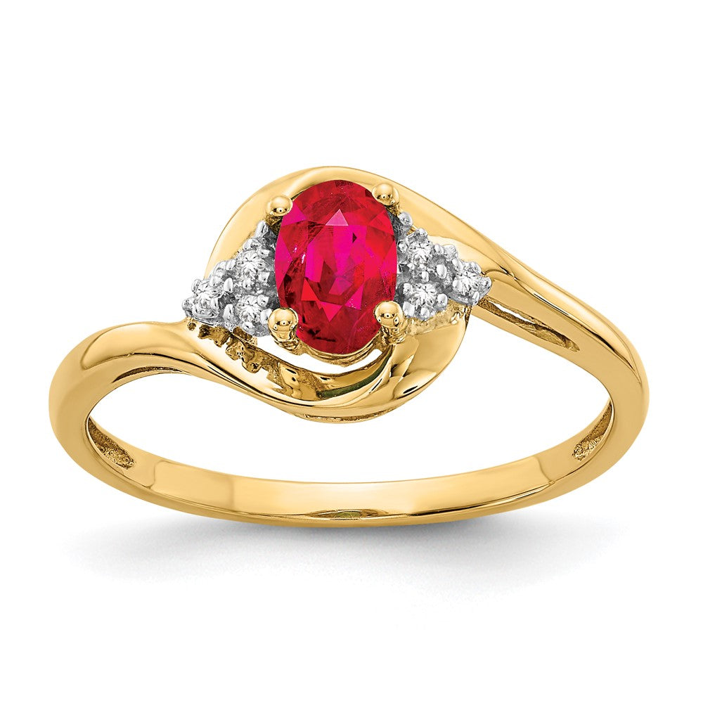 14k 6x4 Oval July/Ruby and Diamond Ring, 0.568 ct, Size 7