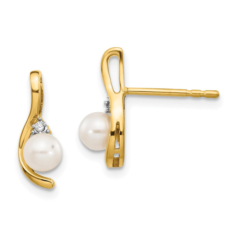14k 4.5mm June/Freshwater Cultured Pearl and Diamond Post Earrings, 0.012 ct, 14 x 5 mm