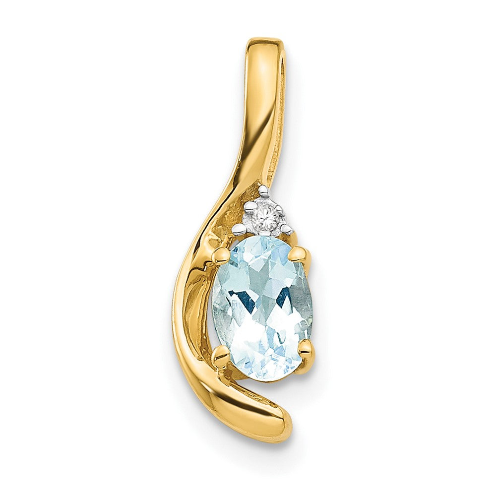 14k 6x4 Oval March/Aquamarine and Diamond Pendant, 0.557 ct, 17 x 6 mm