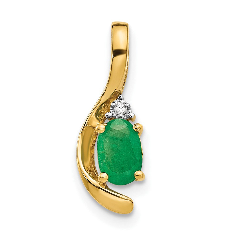 14k 6x4 Oval May/Emerald and Diamond Pendant, 0.557 ct, 17 x 6 mm