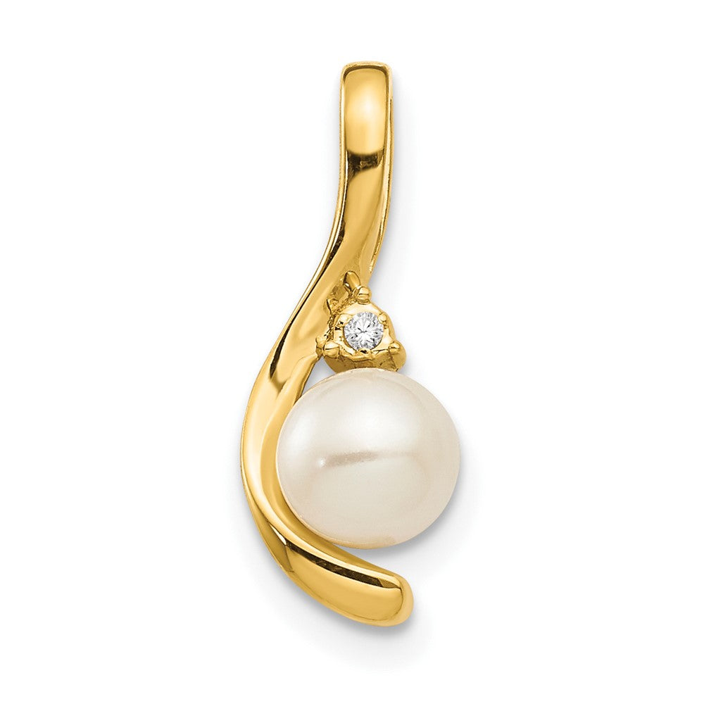 14k 5.5mm June/Freshwater Cultured Pearl and Diamond Pendant, 0.008 ct, 17 x 7 mm