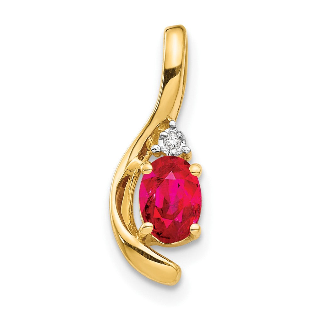 14k 6x4 Oval July/Ruby and Diamond Pendant, 0.557 ct, 17 x 6 mm
